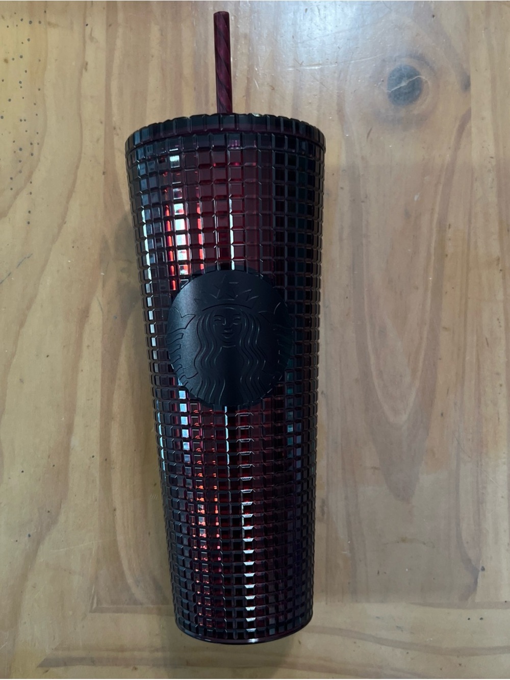 Starbucks Deep Red Studded Cold Cup with Black Logo Venti NEW